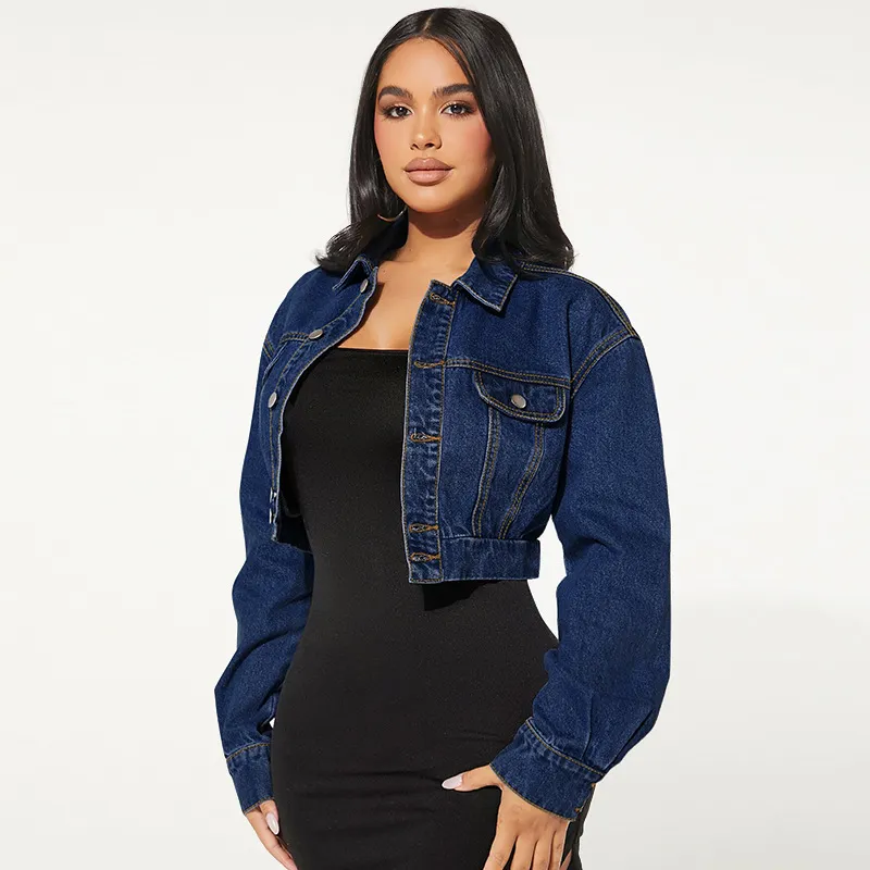 Women Sweet Denim Jacket Long Sleeve Lapel