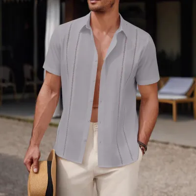 Men's Fashion Light Cooked Leisure Solid Color Lapel Short Sleeve Shirt