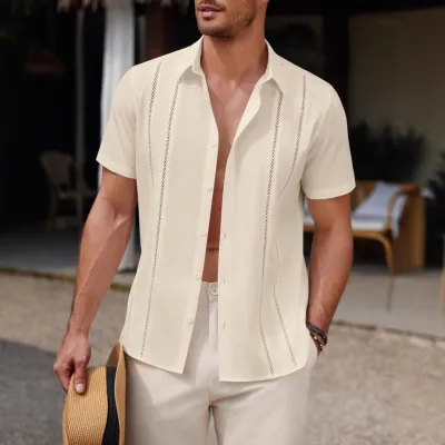 Men's Fashion Light Cooked Leisure Solid Color Lapel Short Sleeve Shirt