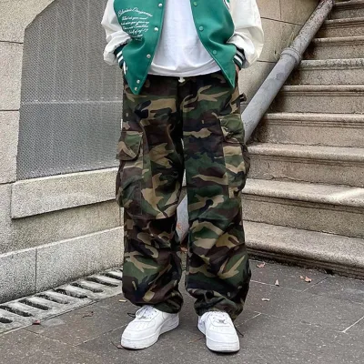 Men Fashion Casual Camouflage Multiple Pockets Straight Pants