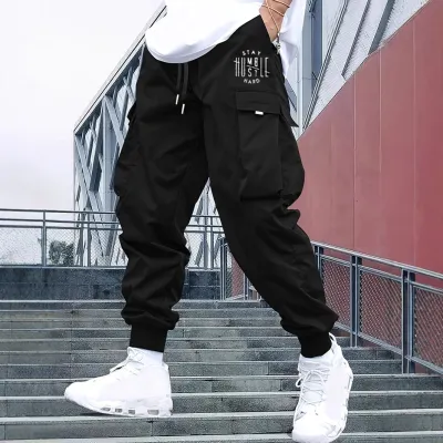 Men Fashion Casual Multi-Pocket Loose Straight Drawstring Pants