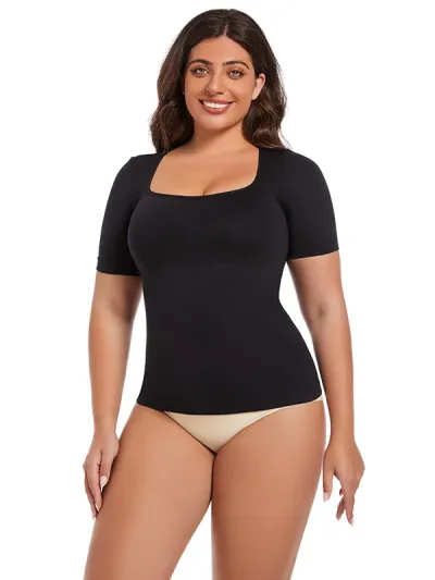 Women Casual Simple Solid Color Plus Size Seamless Short Sleeve T-Shirt
