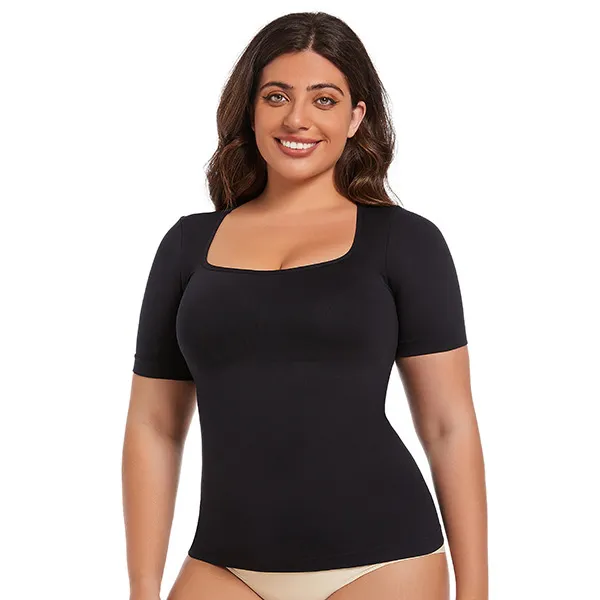Women Casual Simple Solid Color Plus Size Seamless Short Sleeve T-Shirt