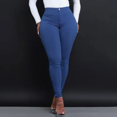 Women Fashion Sexy Solid Color Mid-Waist Tight Jeans