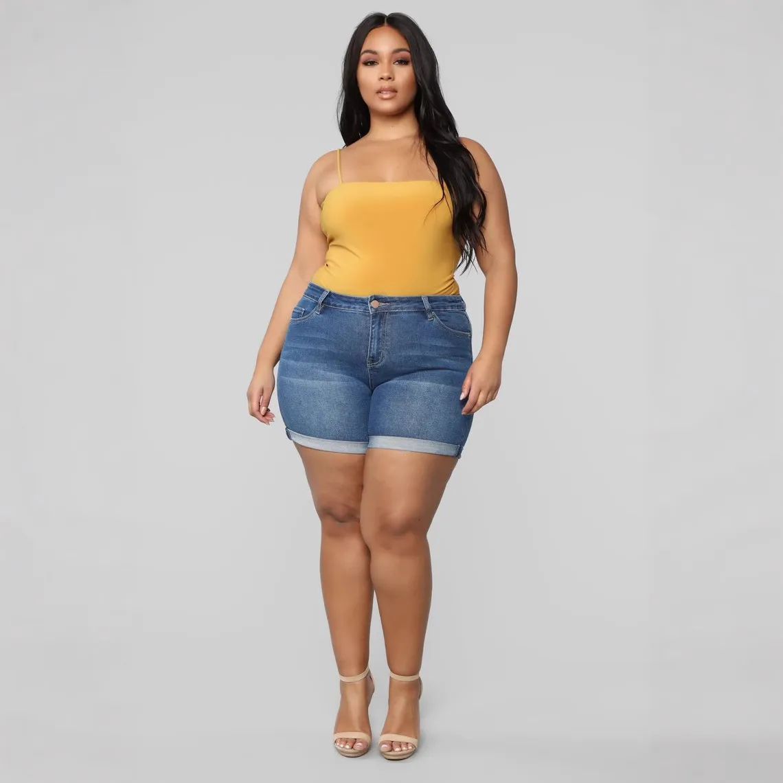 Women Casual Plus Size High Waist Stretch Denim Shorts