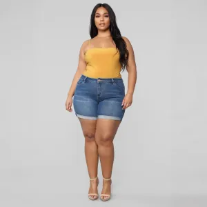 Women Casual Plus Size High Waist Stretch Denim Shorts