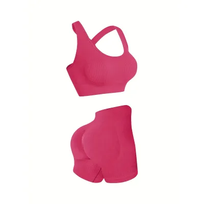 Women Yoga Solid Color Vest And Shorts Two-Piece Set