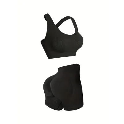 Women Yoga Solid Color Vest And Shorts Two-Piece Set