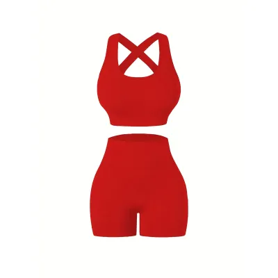 Women Yoga Solid Color Vest And Shorts Two-Piece Set