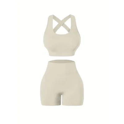 Women Yoga Solid Color Vest And Shorts Two-Piece Set