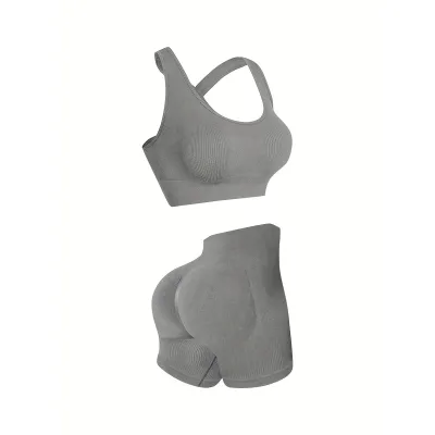 Women Yoga Solid Color Vest And Shorts Two-Piece Set