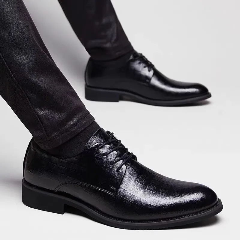 Men Fashion Casual Business Pointed Toe Plaid Ankle Boots