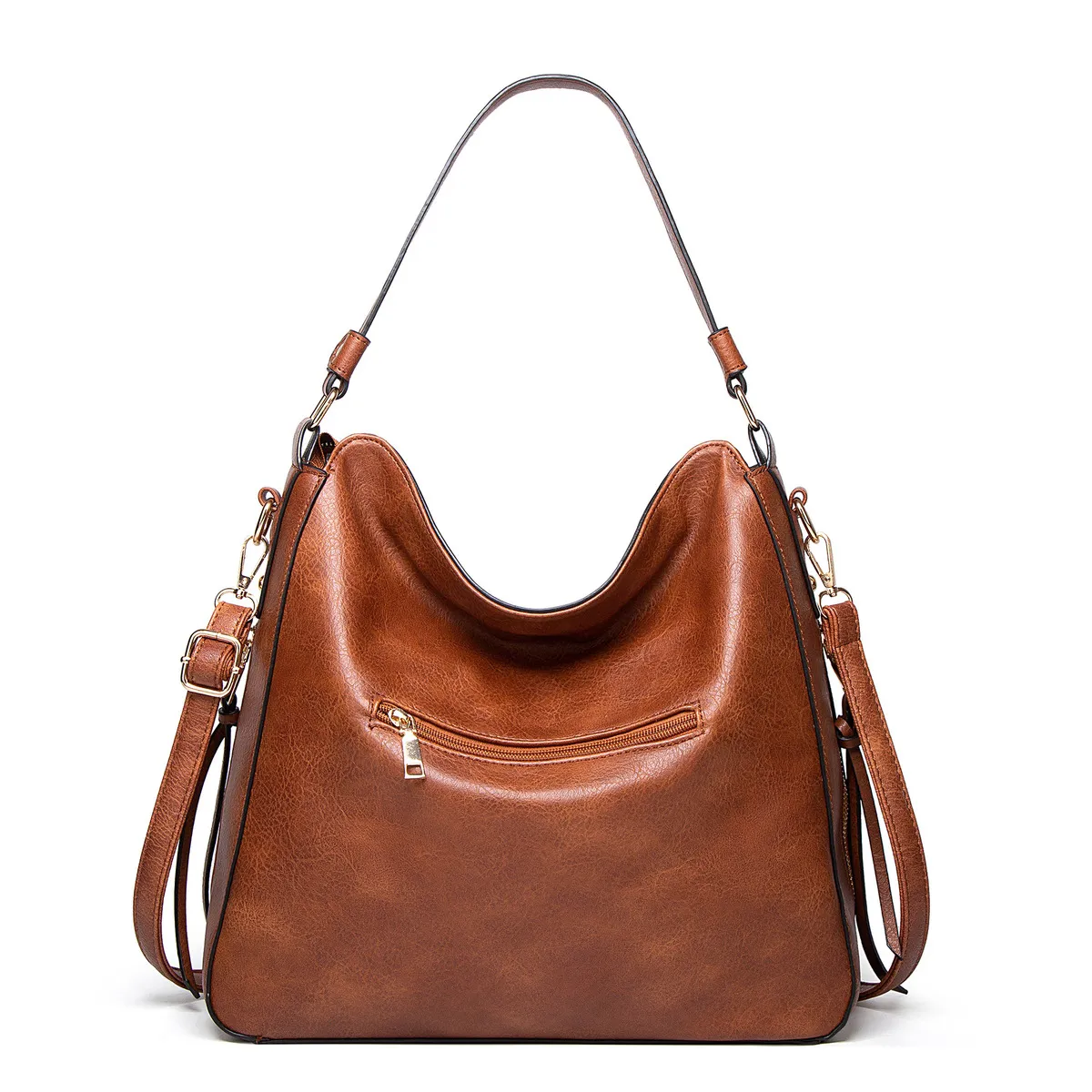 Women Solid Color PU New Moon Satchel Large Capacity Handbag