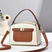 Women Vintage Design Solid Color Stone Pattern Shoulder Handle Bag