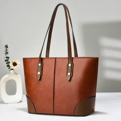 Women Urban Simplicity PU Large Capacity Shoulder Tote Bag with Zipper
