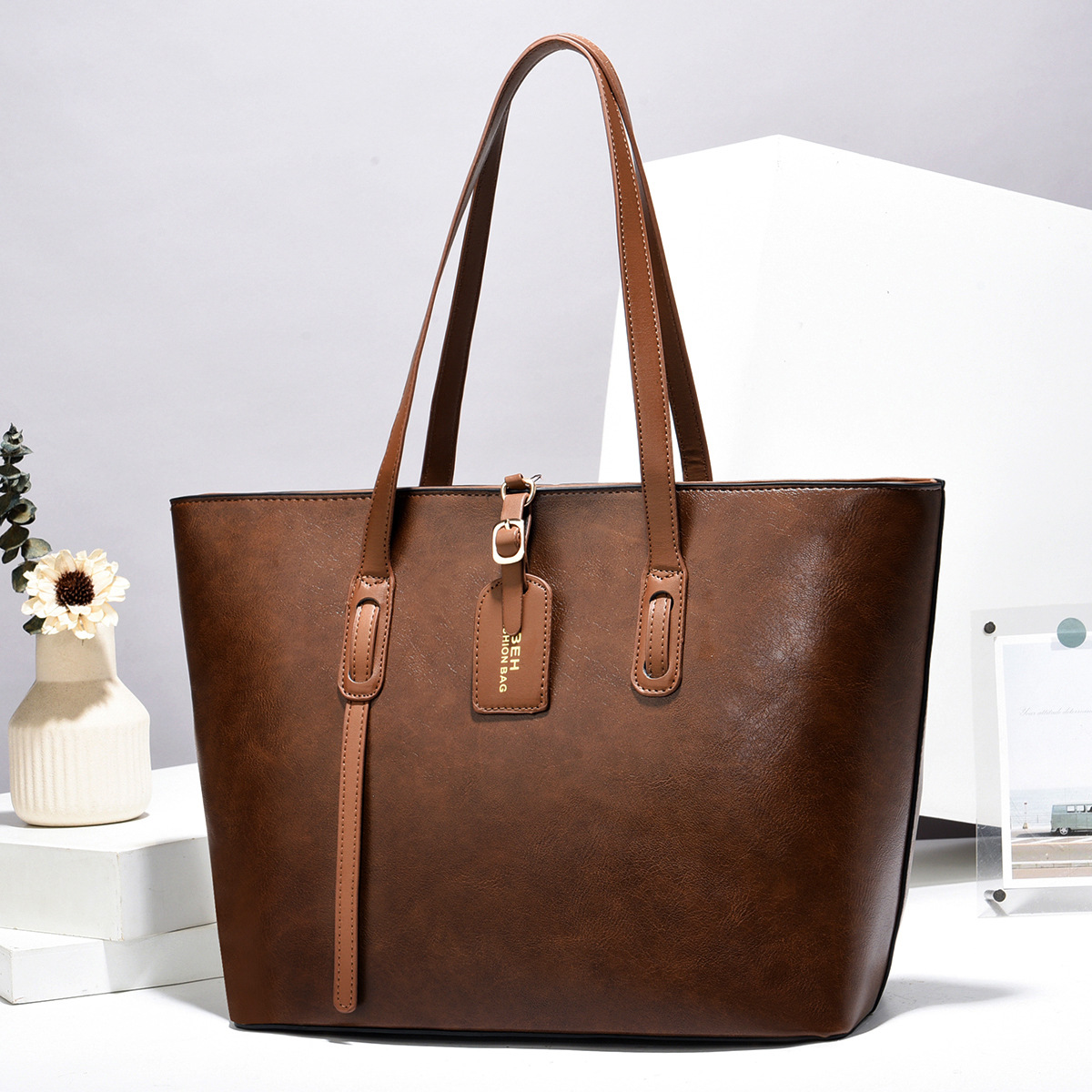 Wholesale Women Color Blocking Pu Leather Tote Bag
