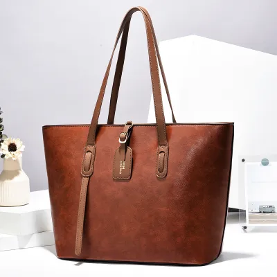 Women Color Blocking PU Leather Tote Shoulder Bag