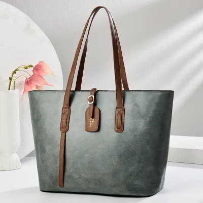 Women Color Blocking PU Leather Tote Shoulder Bag