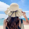 Straw Hat With Streamer-Beige
