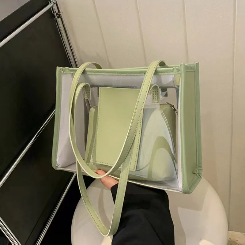 Summer Transparent Large Capacity PU Tote Bag Street Trend Shoulder Bags
