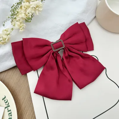Women Solid Color Double-Layer Bowknot Satin Hair Clip