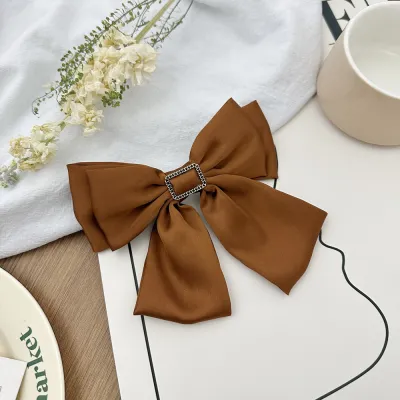 Women Solid Color Double-Layer Bowknot Satin Hair Clip