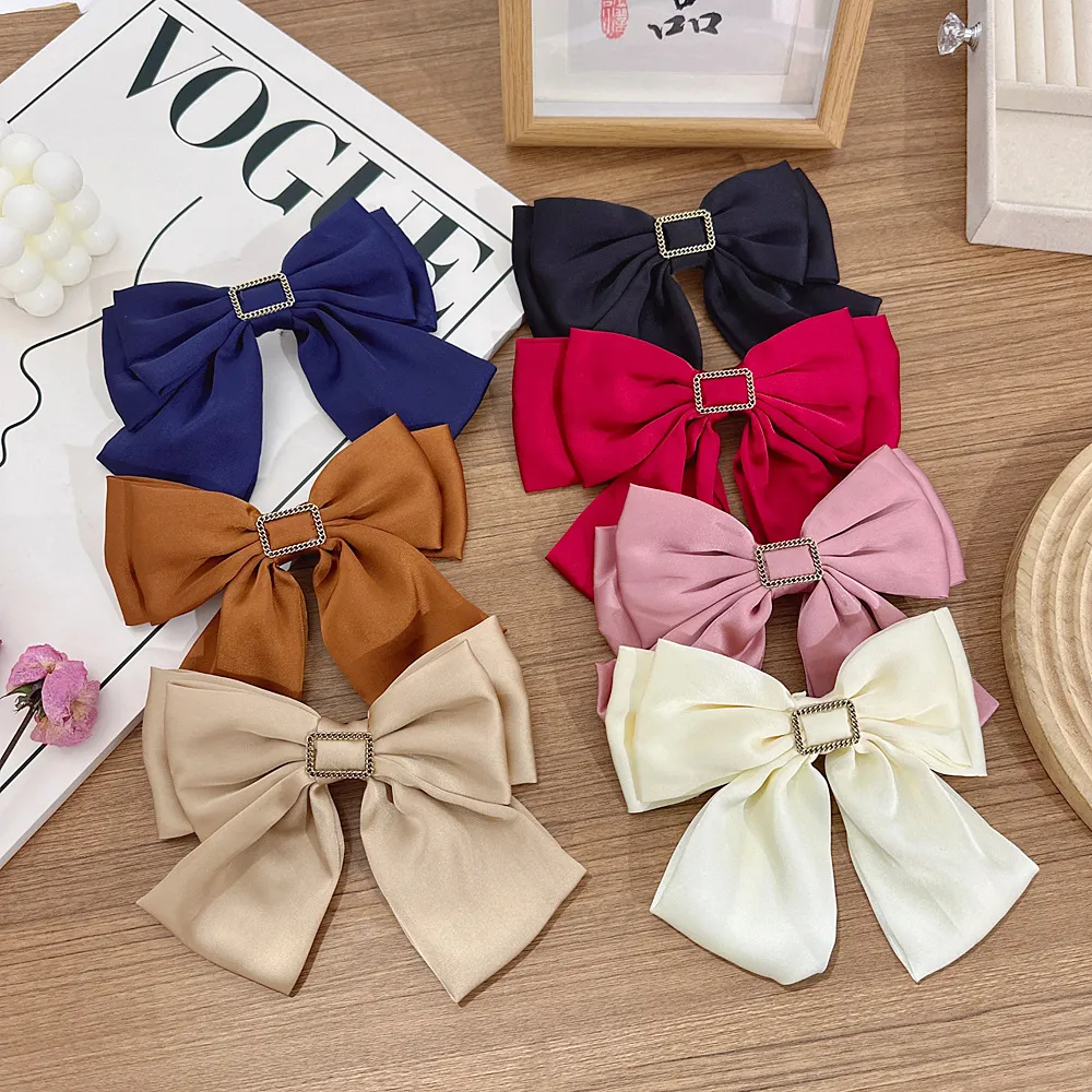 Women Solid Color Double-Layer Bowknot Satin Hair Clip