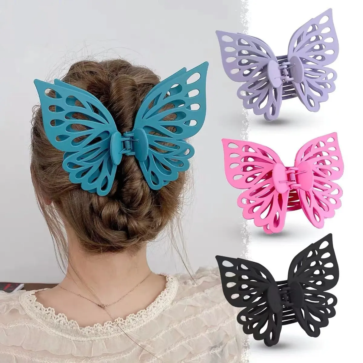 Women Fashion Oversized Double Layer Hollow Butterfly Hair Clip