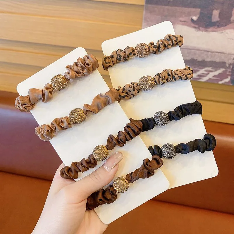 Fashion Women Rhinestone High Elastic Hair Rope Retro Style All-Match Hair Accessory