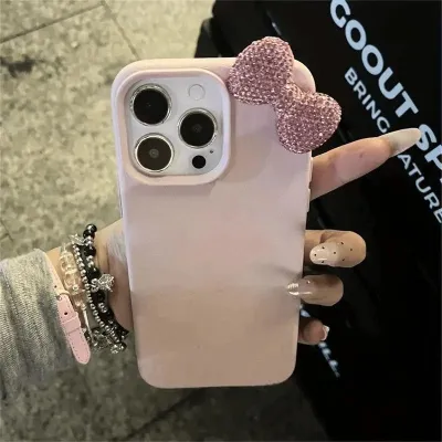 Women Fashion Pink Rhinestone Bowknot Soft Iphone Case