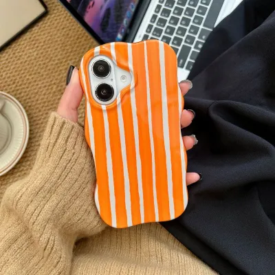 Women Fashion Color Matching Stripe Wavy Edge Two In One Filin iPhone Case