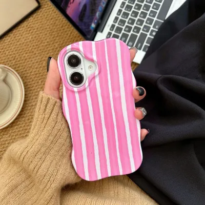 Women Fashion Color Matching Stripe Wavy Edge Two In One Filin iPhone Case