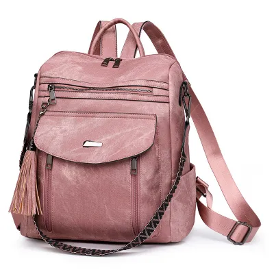 Women Casual Fashion Zipper PU Backpack with Interlayer