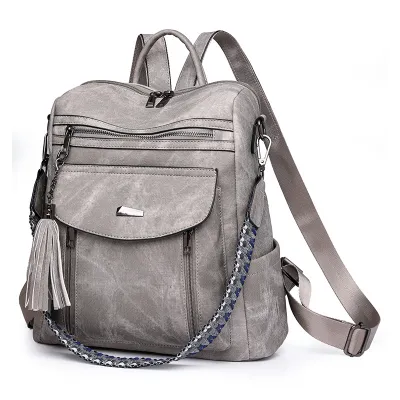 Women Casual Fashion Zipper PU Backpack with Interlayer