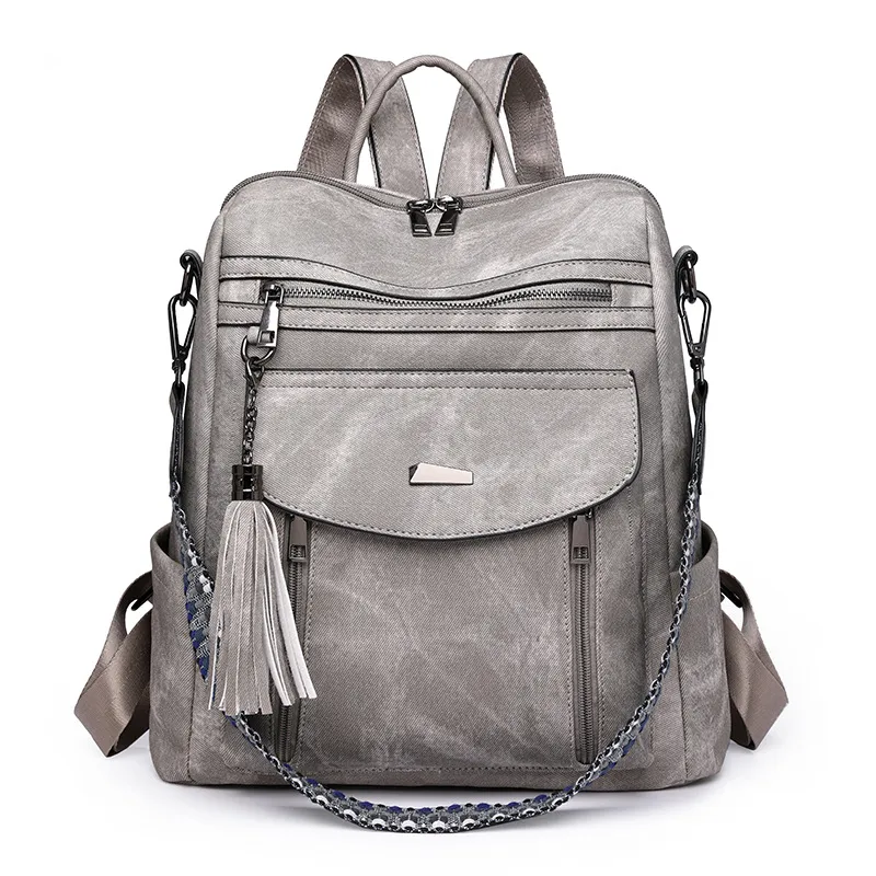 Women Casual Fashion Zipper PU Backpack with Interlayer