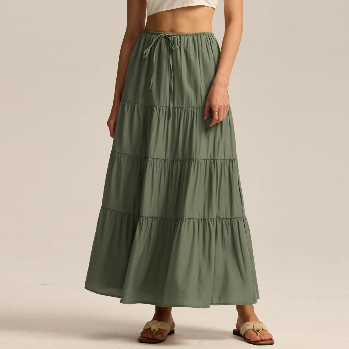 Women High Waist Cotton A-Line Skirt Intellectual Style Solid Color