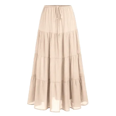 Women High Waist Cotton A-Line Skirt Intellectual Style Solid Color
