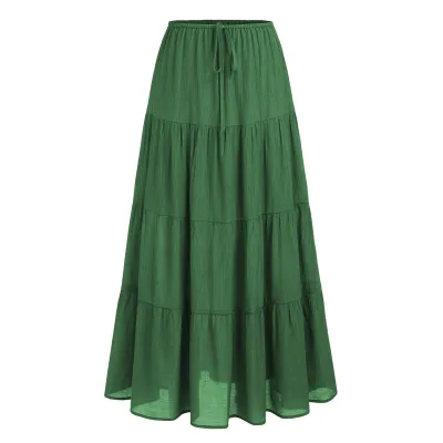 Women High Waist Cotton A-Line Skirt Intellectual Style Solid Color