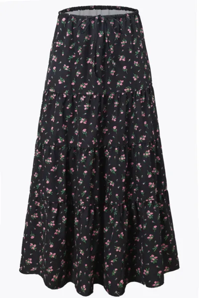 Women High Waist Cotton A-Line Skirt Intellectual Style Solid Color