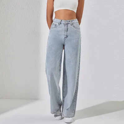 Women Fashion Casual High Waist Wide Leg Jeans