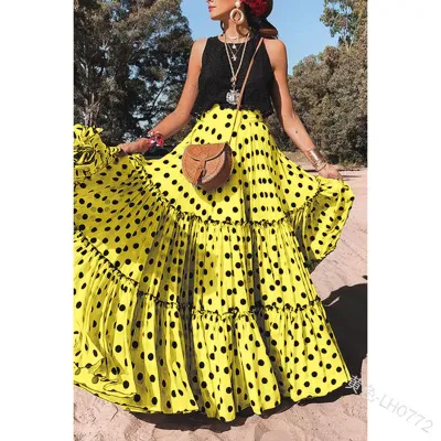 Women Casual Polo Dot Print Loose Skirt