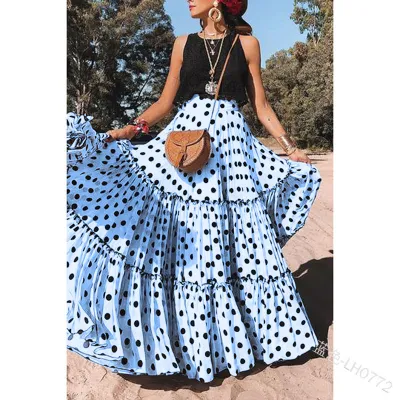 Women Casual Polo Dot Print Loose Skirt