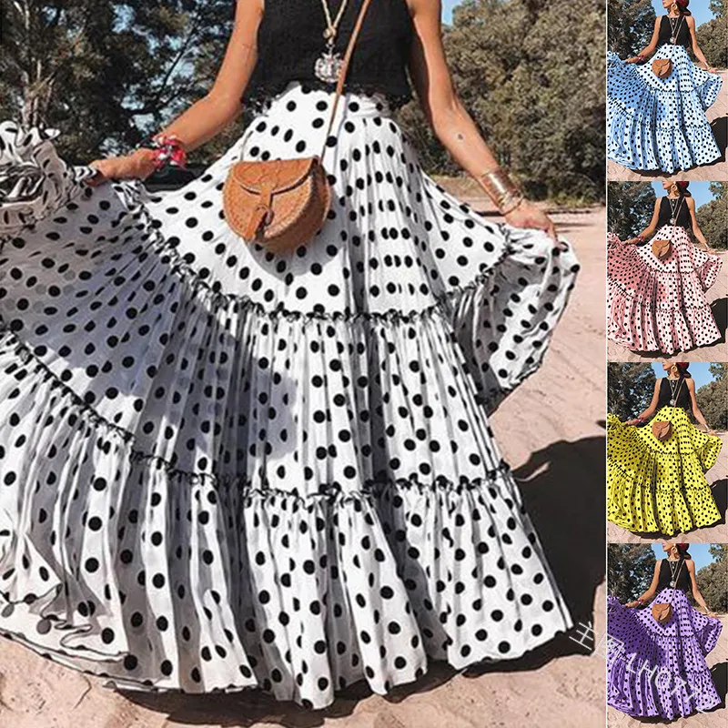 Women Casual Polo Dot Print Loose Skirt