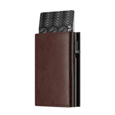 Men Fashion Casual Oil Wax Leather Alloy Automatic Pop-Up Multifunctional Large Capacity Metal Wallet