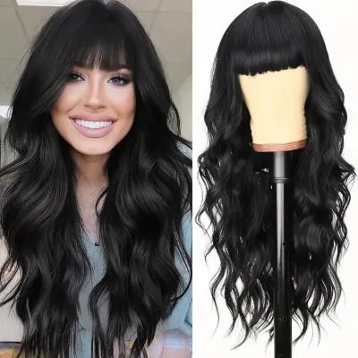 Women Fashion Gradient Bangs Long Curly Hair Wig Natural Style
