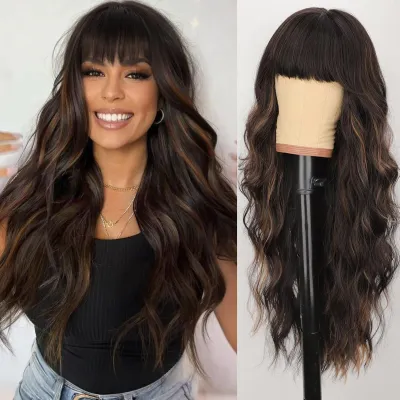 Women Fashion Gradient Bangs Long Curly Hair Wig Natural Style
