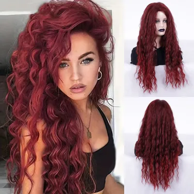 Fashion Gradient Long Curly Wig with Oblique Bangs