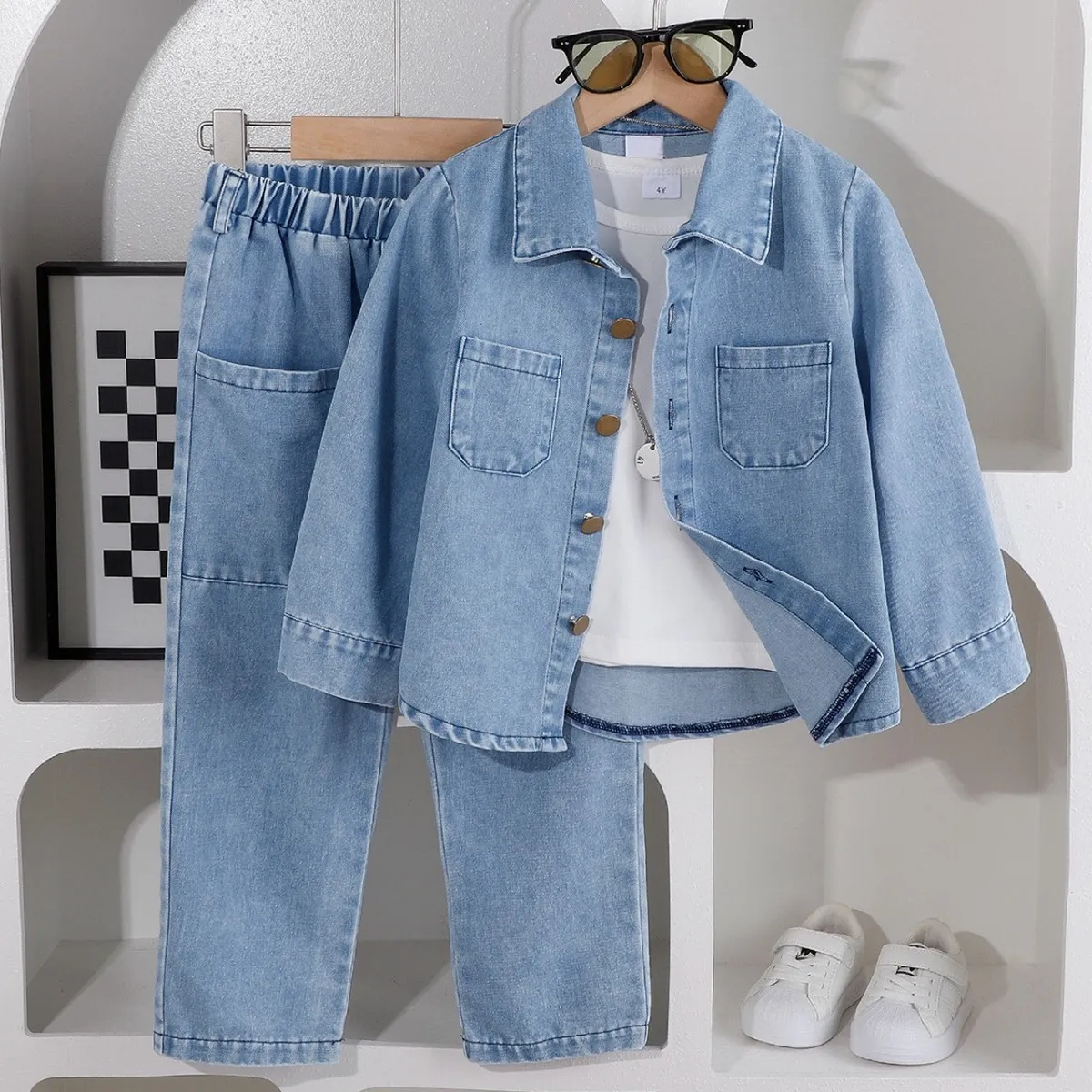 Boy's Fashion Denim Jacket And Jeans Two-Piece Set for Kids Boys Clothing(3-14T)