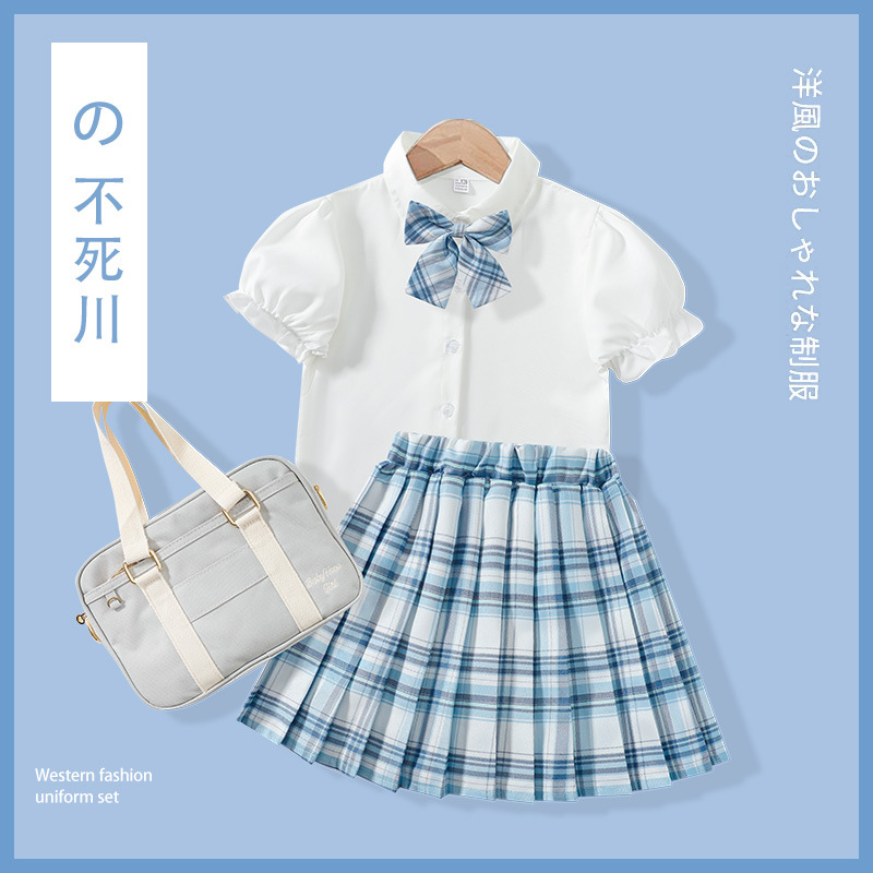 Wholesale Girl'S Fashion Shirt And Check Print Pleated Skirt