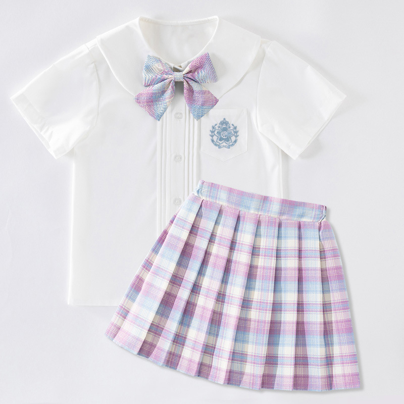 Wholesale Girl'S Fashion Shirt And Check Print Pleated Skirt